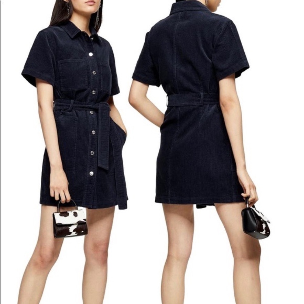 Topshop Navy Corduroy Dress (Petite)